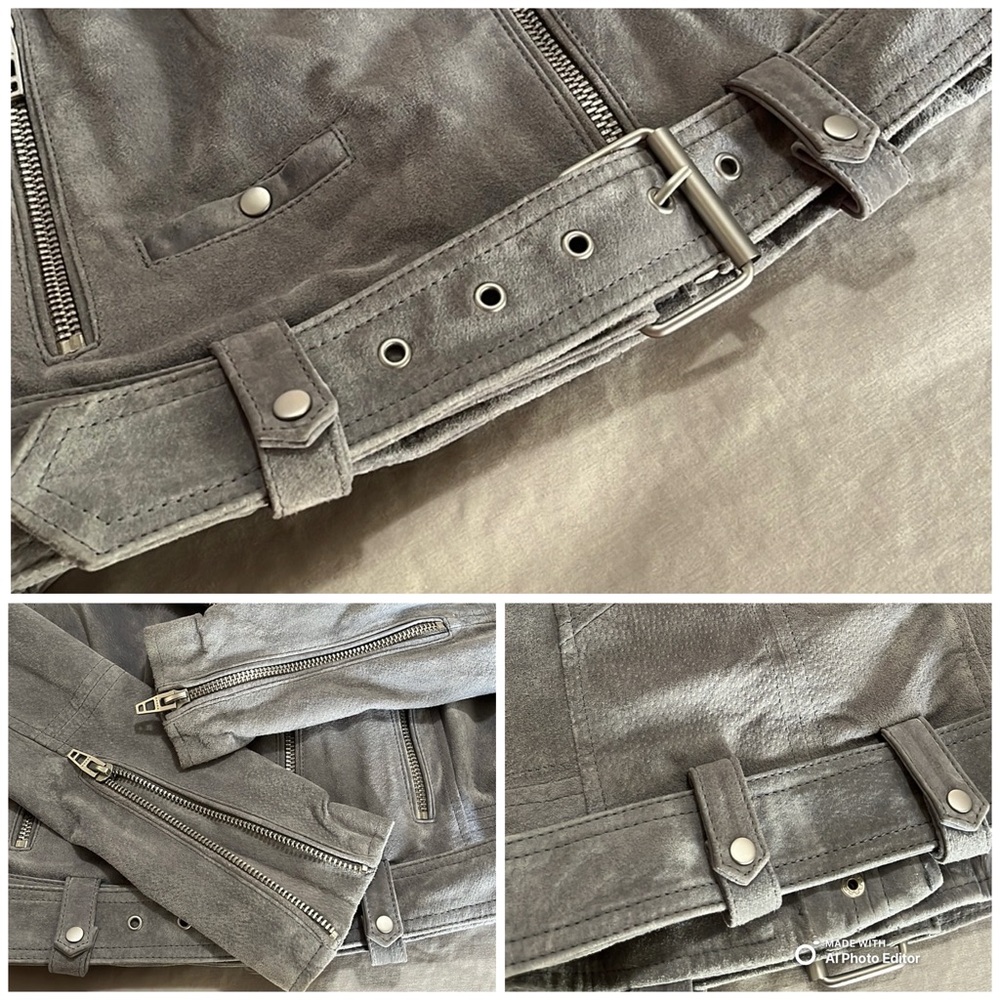 BLANK NYC Suede Moto Jacket Cloud Grey Size Small NWOT Genuine Leather Biker - Picture 11 of 12